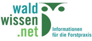 Das Logo der Plattform "waldwissen.net" zeigt die Umrisse einer Eule mit der Aufschrift "waldwissen. net - Informationen für die Forstpraxis".