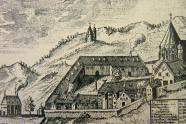 Zeichnung von KLoster Ettal vor Bergkulisse