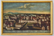 Gemälde eines Klosters mit allen Häusern drumherum