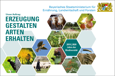 Postkarte "Biodiversität" mit vielen kleinen Symbolbildern