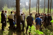 Im Wald werden mittels eines Chartboard Waldbesitzer geschult