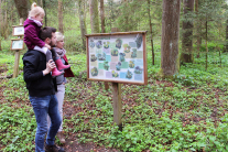 Familie vor Schautafel im Wald (Foto: Florian Stahl)