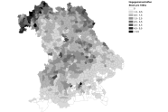 Bayernkarte zeigt Schwarzwildstrecke 2021 in Hegegemeinschaften in Grauschattierungen