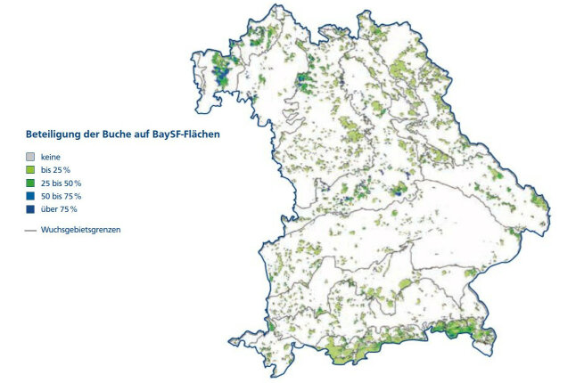 Bayernkarte den Buchenanteil am Staatsforst in Prozent