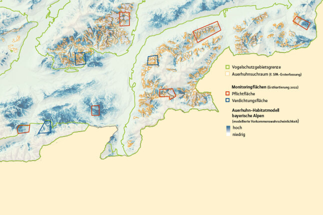 Karte mit Monitoringflächen in den Alpen