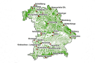 Bayernkarte mit eingezeichneten 26 Schwerpunkt-Naturwaldreservaten.