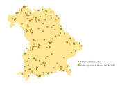 Bayernkarte mit Verortung von Naturwaldreservaten und Schwerpunktreservaten 2013-2015