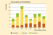 Artenzahlen für Schnecken, Pflanzen und xylobionte Käfer auf den Probeflächen der acht Schwerpunktreservate