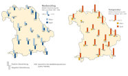 Karten zu Niederschlag und Temperatur in Bayern zeigen einen überdurchschnittlich warmen und verhältnismäßig niederschlagsarmen April.