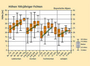 Grafik: Wachstumskundliche Unterschiede der Waldtypen in den Bayerischen Alpen.
