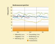 Liniendiagramm mit bunten Linien. Die x-Achse zeigt die Monate, die y-Achse den Füllstand in Prozent.