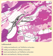 Eine Lufthaushaltskarte auf der die unterschiedlichen Durchlüftungsgrade der Böden durch verschiedene Farben symbolisiert werden.