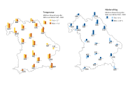 Balkendarstellung von Niederschlag und Temperatur auf Bayernkarte
