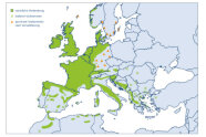 Karte von Europa mit dem Verbreitungsareal der Europäischen Stechpalme