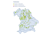 Bayernkarte mit grünen, orangenen und lilanen Punkten