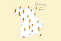 Bayernkarte mi den Temperaturabweichungen für Dezember 2021 und Januar 2022