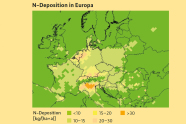 Karte Mitteleuropa zeigt die Stärke des Stickstoffeintrags