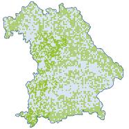 Umrisskarte von Bayern mit grünen Punkten.