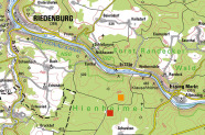 Kartenausschnitt nahe Riedenburg auf dem die Lage der Bestands- und Freilandmessstelle eingezeichnet sind.
