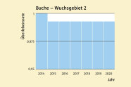 Balkendiagramm, das die Überlebensrate der Buche im Wuchsgebiet 2 zwischen 2014 und 2020 zeigt