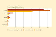 Balkendiagramm zeigt die Schnittholzproduktion in Bayern, aufgeteilt nach Baumarten.