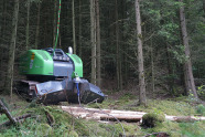 Forstmaschine mit Winde vor Wald