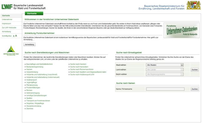 Die Startseite der Forstlichen Unternehmer-Datenbank 