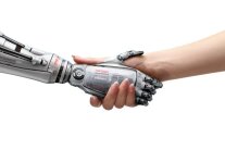 Handreichung zwischen Roboterhand und einer menschlichen Hand