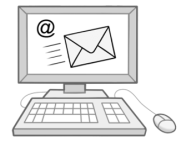 Zeichnung eines Computers mit Briefumschlag auf dem Bildschirm.