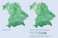 Grafiken von Bayern zeigen die Veränderung der Klimanische der echten Mehlbeere in Bayern im Klimawandel.