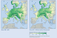 Grafik zeigt die Veränderung der Klimanische der echten Mehlbeere in Europa im Klimawandel.