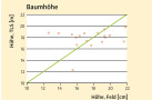 Diagramm, das die Baumhöhe der Feldmessung mit der, des Laserscanners vergleicht. Steigende Tendenz
