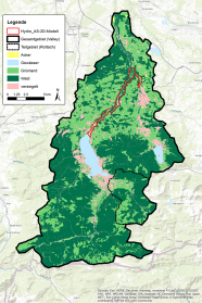 Landnutzungsverteilung des Mangfall-Einzugsgebiets mit Umrandungen der analysierten Modelle