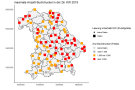 Bayernkarte mit grauen, orangen und roten Quadraten darauf