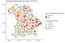 Bayernkarte mit grauen, orangen und roten Quadraten darauf