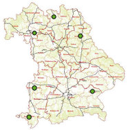 Politische Karte Bayerns auf der die gemeldetetn Brutholzstandorte verzeichnet sind: 