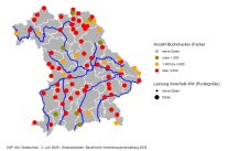 Bayernkarte zeigt die Buchdruckeranzahl in den Borkenkäferfallen von 26.5. – 1.6.25