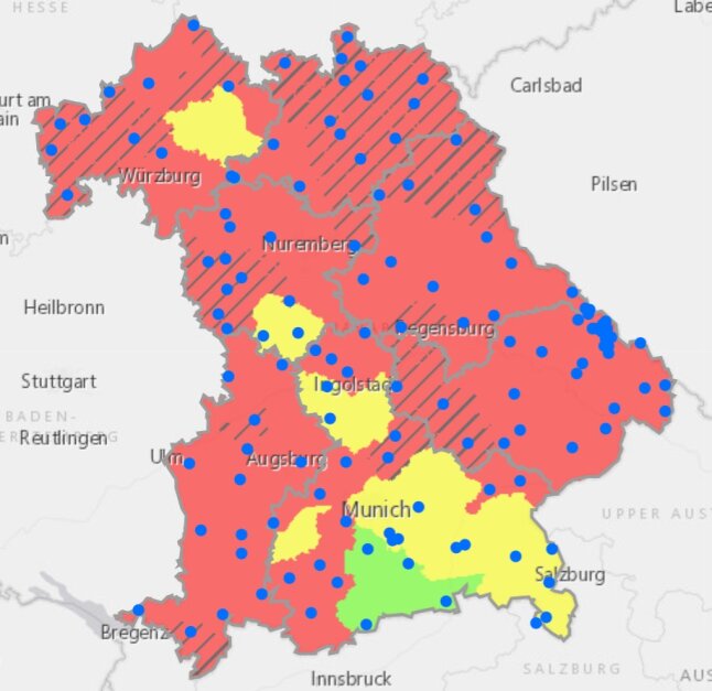 Bayernkarte zeigt aktuelle Gefährdungseinschätzung durch den Buchdrucker