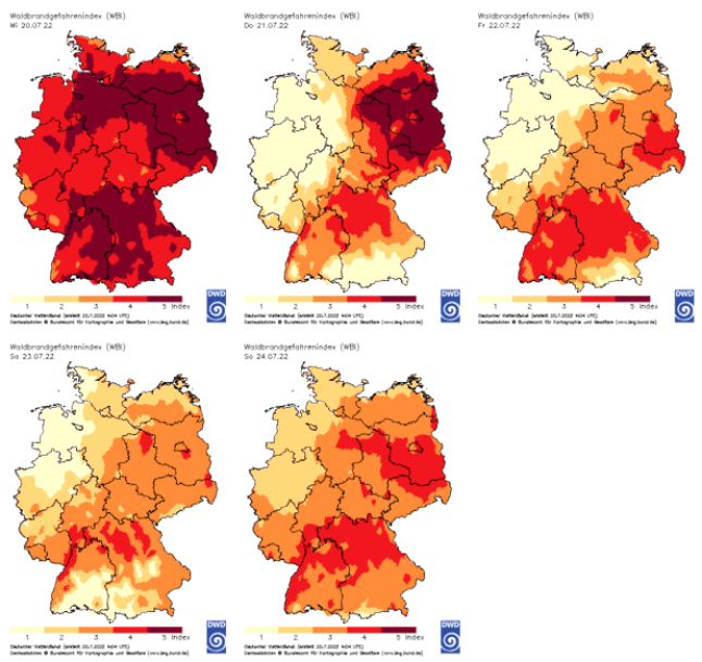 Waldbrandindex zeigt auf Bayernkarten fast durchgängig die höchsten Warnstufen