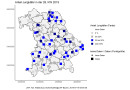 Bayernkarte mit blauen Vierecken für gemeldete Käferfänge 2019.