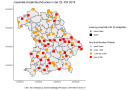 Bayernkarte mit verschiedenfarbigen Vierecken. Die Orange und rote stehen für hohe und sehr hohe Ergebnisse.