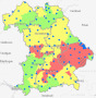 Bayernkarte mit Gefährdungsgebieten für Kupferstecherbefall.