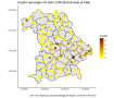Bayernkarte mit verschiedenfarbigen Kreisen. Die beigen und braunen stehen für viele und sehr viele Fallen, gelbe für wenige..