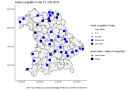 Bayernkarte mit blauen Vierecken für gemeldete Käferfänge 2019.