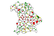 Bayernkarte mit Kupgerstecherfangergebnissen.