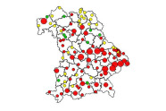 Bayernkarte mit Buchruckerfangergebnissen.