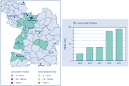 Schadensmeldungen über Flächen bis zu 30 Hektar, die wirtschaftlich fühlbar sind, sind insbesondere im Südwesten Deutschlands gemeldet worden. Zudem nehmen die Meldungen seit 2013 jährlich zu. 