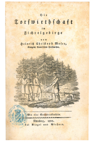 Vergilbtes Buchcover mit vier Männern, wobei der eine die anderen drei anzuleiten scheint; im Hintergrund Nadelwald